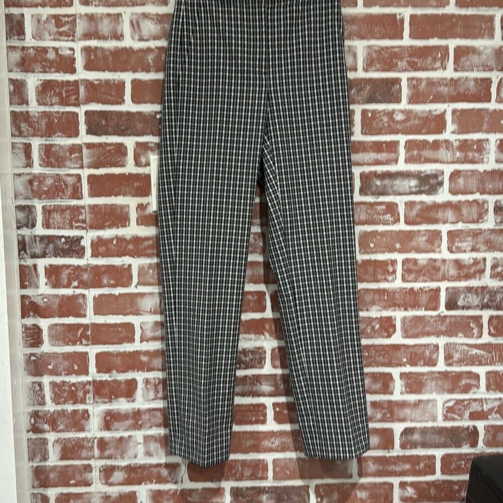 NWT J.Crew BA269 Pull On Straight Leg Pants Womens 0 Tall Black White Plaid